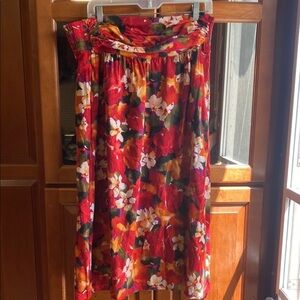 Vintage Boho Red and Orange Midi Skirt Festival Resort Summer Fall Hippie